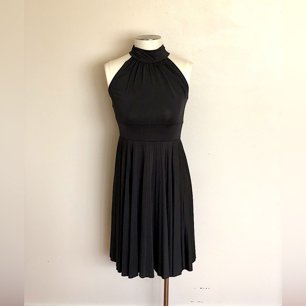 Tie Neck Halter Black Dress